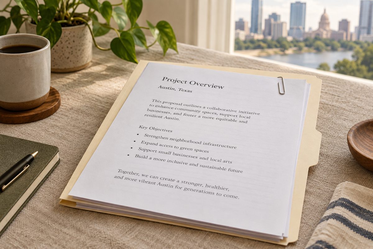 Printed pages squared in a cream card file on linen